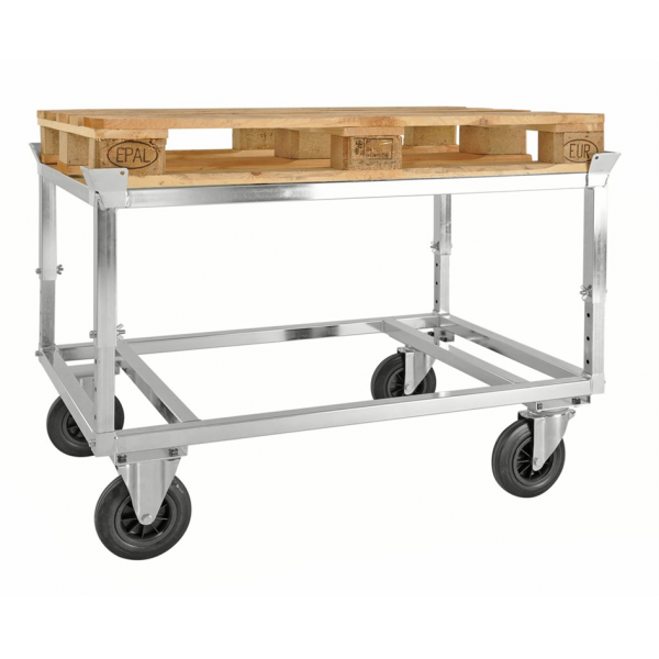 Palettenwagen mit Palettenhalter, bis 800kg belastbar, 2 Bockrollen,