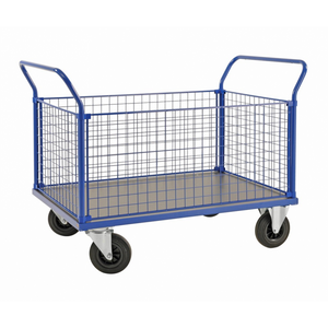 Plattformwagen Kofferwagen, bis 500kg belastbar, 2 Bockrollen, 2 Lenkrollen, blau