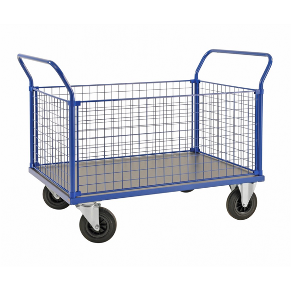 Plattformwagen Kofferwagen, bis 500kg belastbar, 2 Bockrollen, 2 Lenkrollen, blau