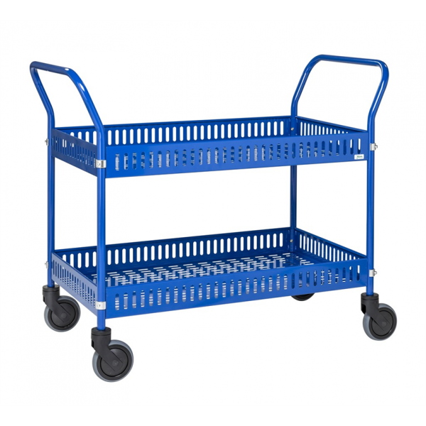 Tischwagen mit Rand, 2 Böden, bis 250kg belastbar, 4 Lenkrollen, blau