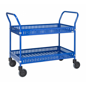 Tischwagen mit Rand, 2 Böden, bis 250kg belastbar, 4 Lenkrollen, blau