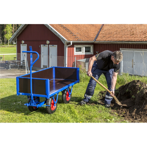 Schwerlastwagen bis 1500kg belastbar, 4 Bockrollen, Deichselbremse, blau