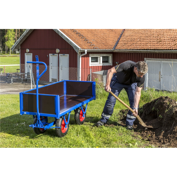Schwerlastwagen bis 1500kg belastbar, 4 Bockrollen, Deichselbremse, blau