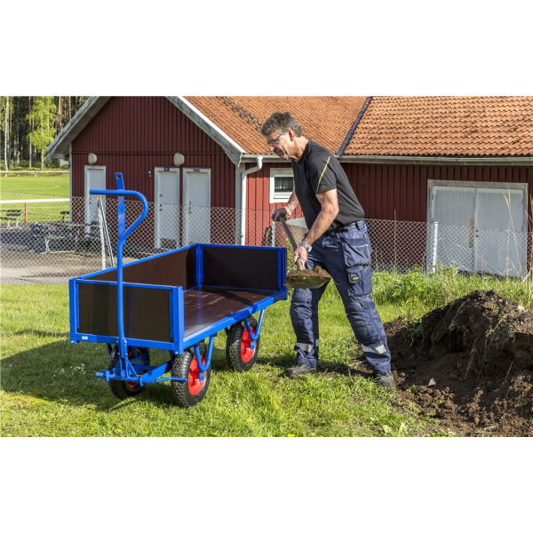 Schwerlastwagen bis 1500kg belastbar, 4 Bockrollen, Deichselbremse, blau