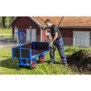 Schwerlastwagen bis 1500kg belastbar, 4 Bockrollen, Deichselbremse, blau