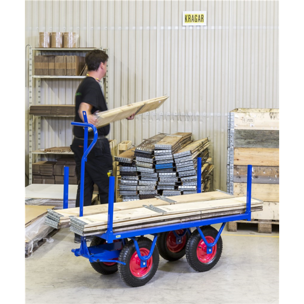 Schwerlastwagen bis 1500kg belastbar, 4 Bockrollen, Deichselbremse, blau