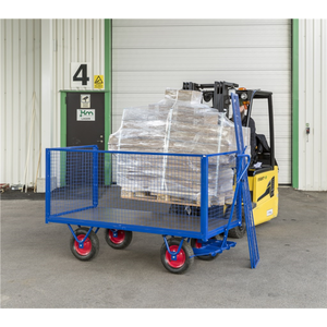 Schwerlastwagen bis 1500kg belastbar, 4 Bockrollen, Deichselbremse, blau