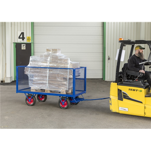 Schwerlastwagen bis 1500kg belastbar, 4 Bockrollen, Deichselbremse, blau