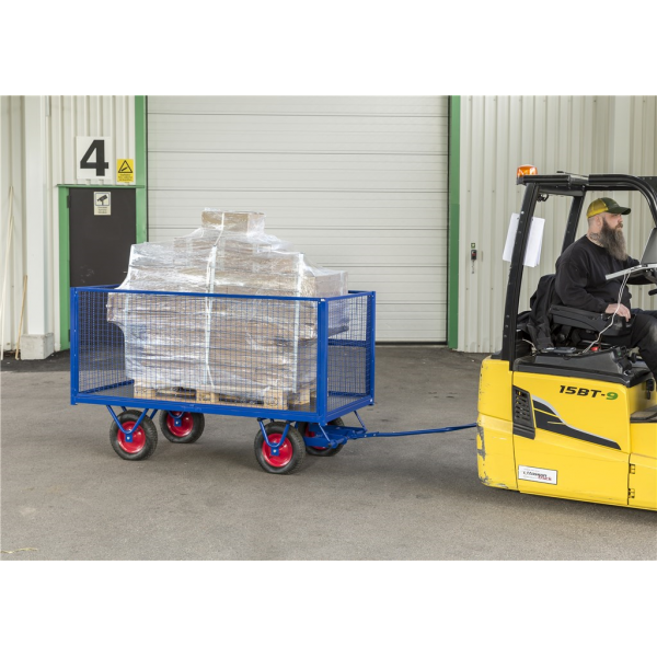 Schwerlastwagen bis 1500kg belastbar, 4 Bockrollen, Deichselbremse, blau