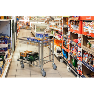Gitterwagen Einkaufswagen, bis 300kg belastbar, 4 Lenkrollen, 2 davon mit Bremse, verzinkt