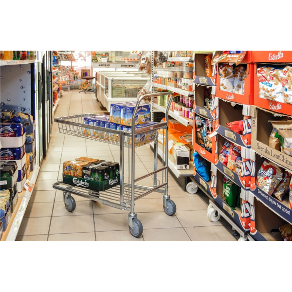 Gitterwagen Einkaufswagen, bis 300kg belastbar, 4 Lenkrollen, 2 davon mit Bremse, verzinkt