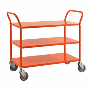 Etagenwagen mit 3 Böden bis 250kg belastbar, 4 Lenkrollen, orange