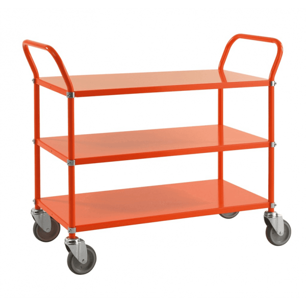 Etagenwagen mit 3 Böden bis 250kg belastbar, 4 Lenkrollen, orange