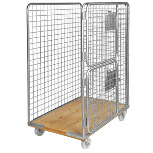 Rollcontainer mit Holzboden, bis 800kg belastbar, 2 Bockrollen, 2 Lenkrollen