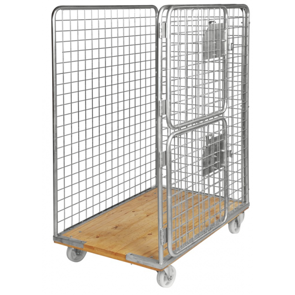 Rollcontainer mit Holzboden, bis 800kg belastbar, 2 Bockrollen, 2 Lenkrollen