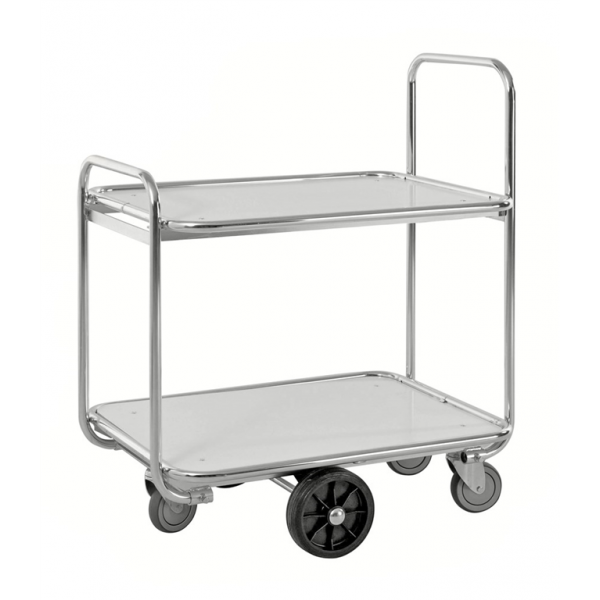 Kommissionierwagen mit 2 Böden, bis 300kg belastbar, 2 Bockrollen, 4 Lenken