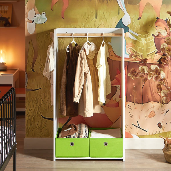 Kindergarderobe | Kleiderschrank Kinder | Kleiderständer | Grün/Weiss