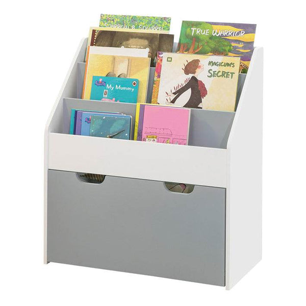 Kinderbücherregal | Spielzeugtruhe | Aufbewahrungsregal Kinderzimmer | Weiss/Grau| KMB17-HG