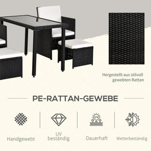 5-teilige Polyrattan Sitzgruppe Essgruppe Gartenset Garnitur mit Kissen Schwarz
