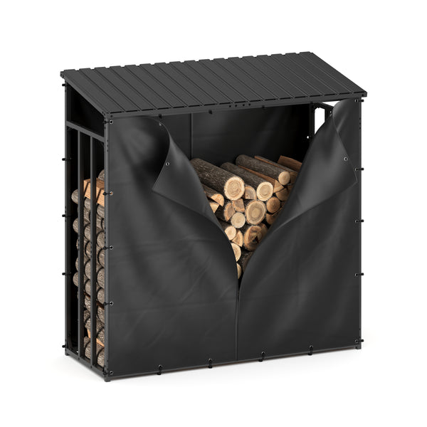 Kaminholzregal mit Dach FARGO 185 x 70 x 185 cm schwarz