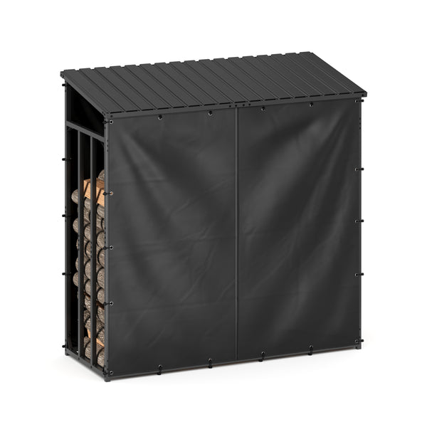 Kaminholzregal mit Dach FARGO 185 x 70 x 185 cm schwarz