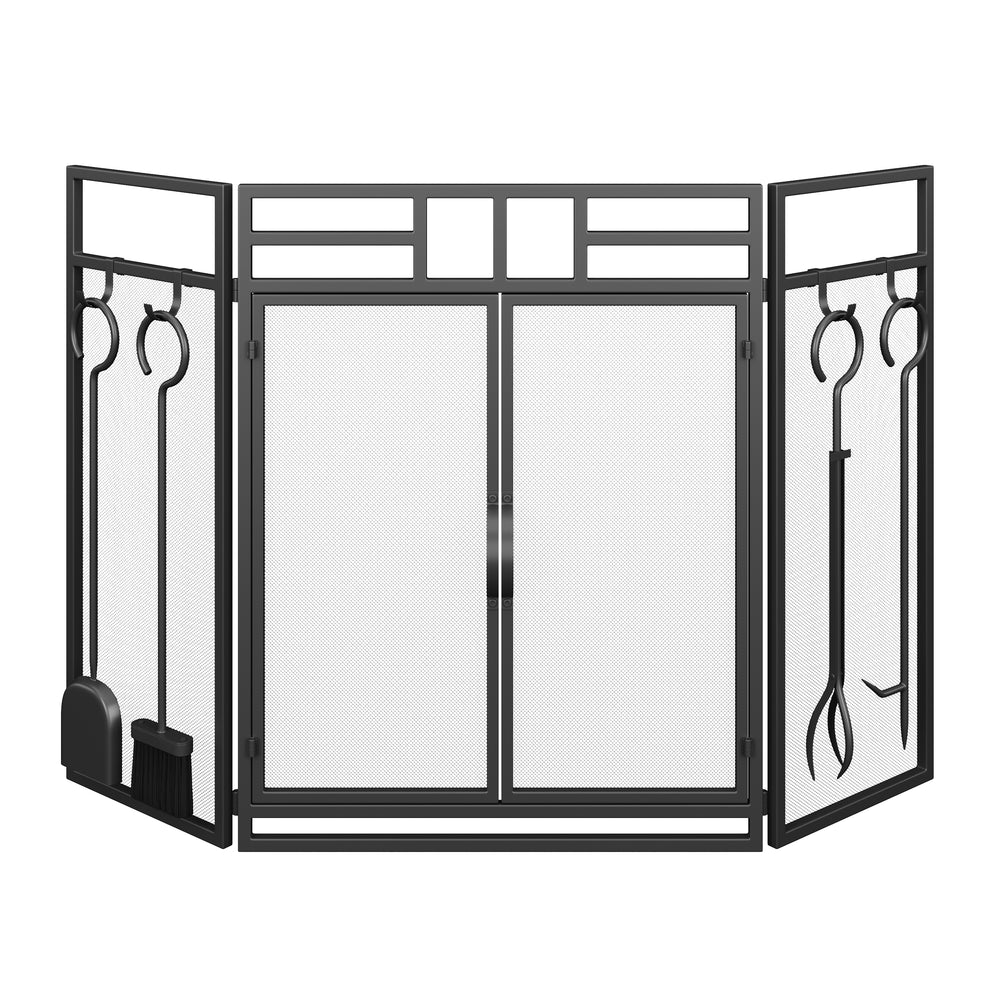 Schermo di sicurezza per camino con attrezzi per camino 123 x 70 cm