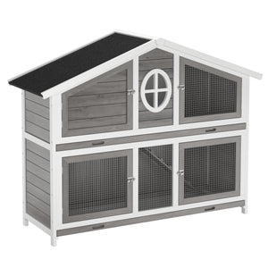 Kaninchenstall Holz BUNNIX 140 x 53 x 110 cm grau/weiss