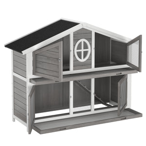 Kaninchenstall Holz BUNNIX 140 x 53 x 110 cm grau/weiss