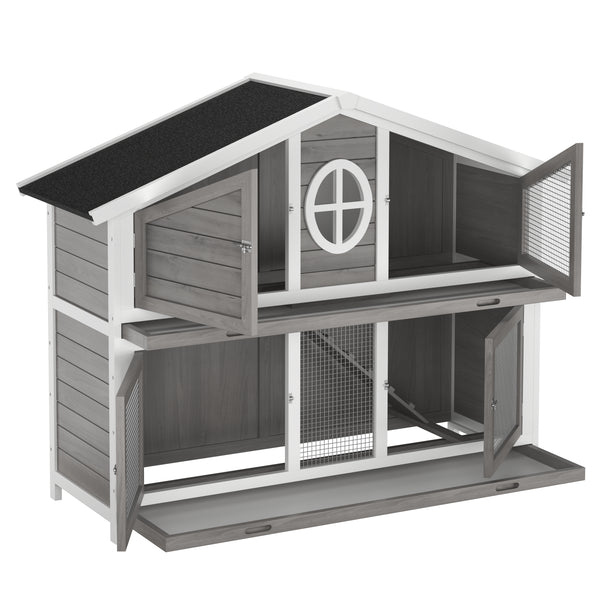 Kaninchenstall Holz BUNNIX 140 x 53 x 110 cm grau/weiss