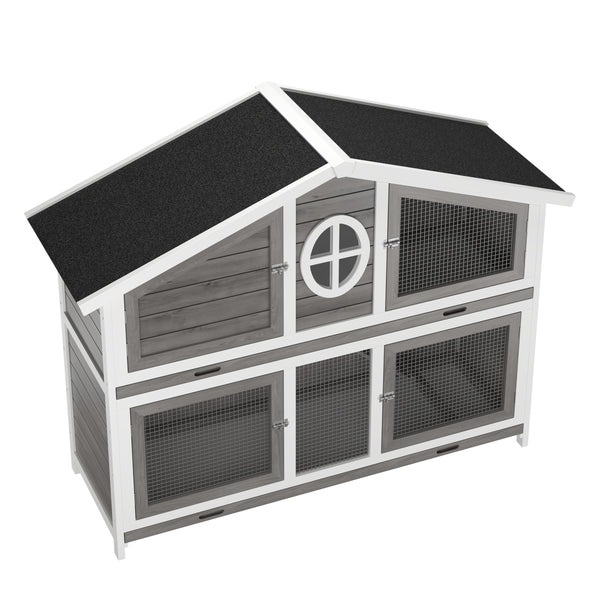 Kaninchenstall Holz BUNNIX 140 x 53 x 110 cm grau/weiss