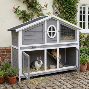 Kaninchenstall Holz BUNNIX 140 x 53 x 110 cm grau/weiss