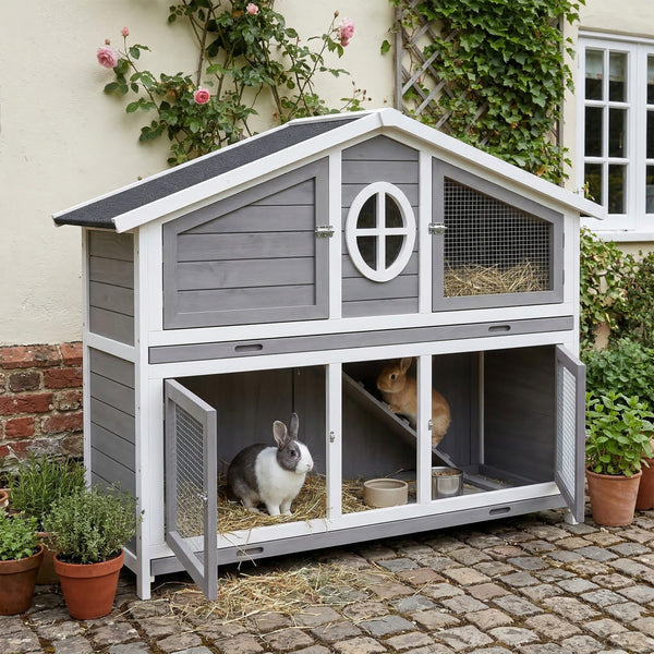 Kaninchenstall Holz BUNNIX 140 x 53 x 110 cm grau/weiss