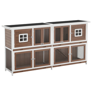 Kaninchenstall Holz BUNZO 211 x 52 x 107 cm natur/weiss
