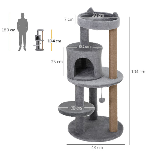 Katzenbaum 4-Stock Katzenhöhle Katzenhaus mit Spielbällen 104cm