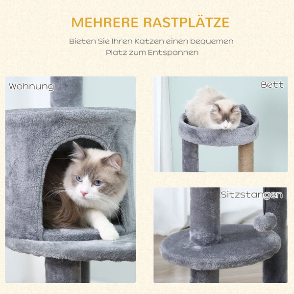 Katzenbaum 4-Stock Katzenhöhle Katzenhaus mit Spielbällen 104cm