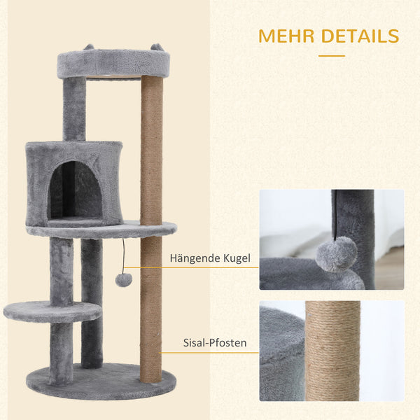Katzenbaum 4-Stock Katzenhöhle Katzenhaus mit Spielbällen 104cm