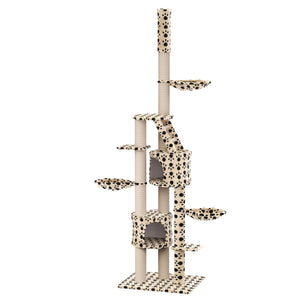 Katzenbaum deckenhoch 230 - 265 cm, beige mit Pfoten