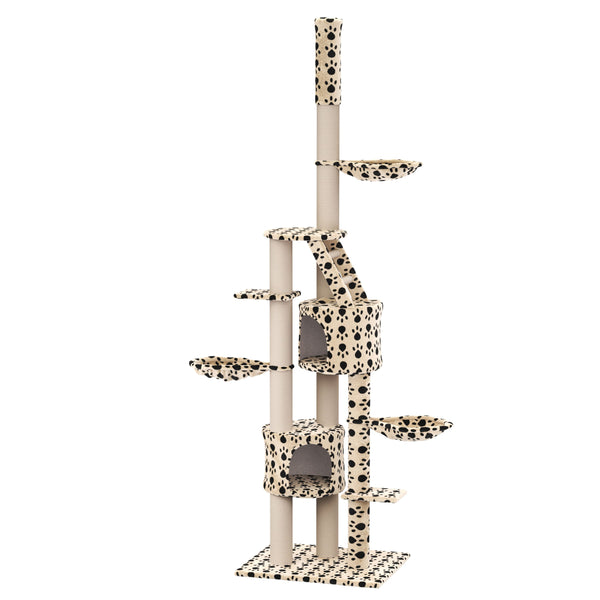 Katzenbaum deckenhoch 230 - 265 cm, beige mit Pfoten