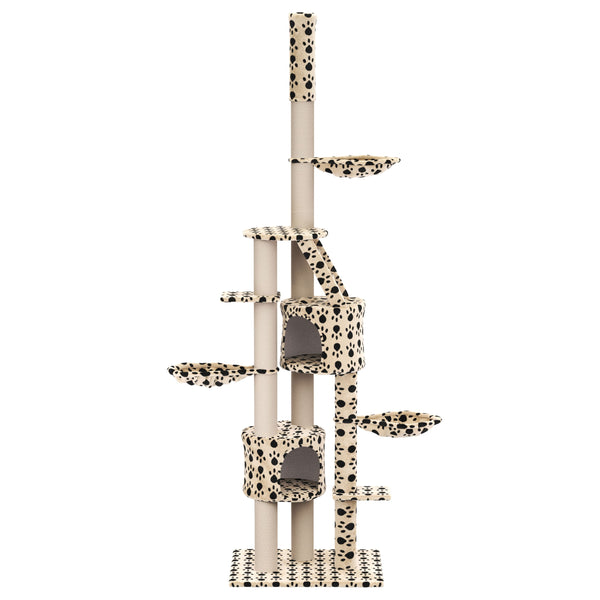 Katzenbaum deckenhoch 230 - 265 cm, beige mit Pfoten