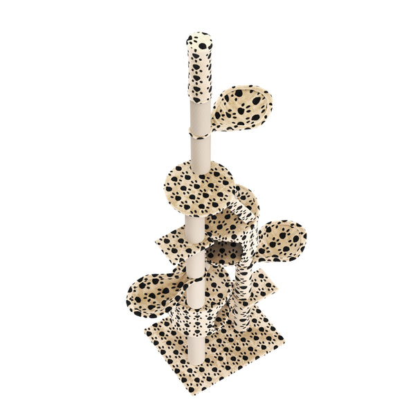 Katzenbaum deckenhoch 230 - 265 cm, beige mit Pfoten