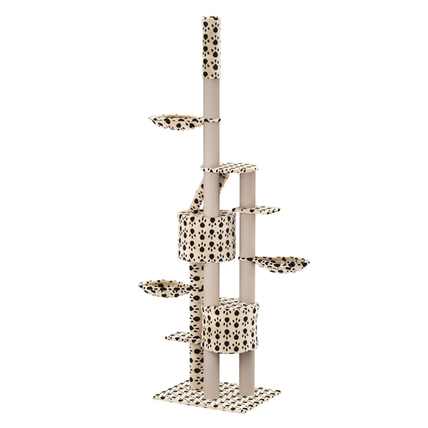 Katzenbaum deckenhoch 230 - 265 cm, beige mit Pfoten
