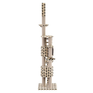 Katzenbaum deckenhoch 230 - 265 cm, beige mit Pfoten