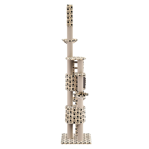 Katzenbaum deckenhoch 230 - 265 cm, beige mit Pfoten