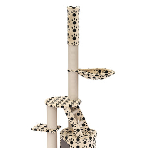Katzenbaum deckenhoch 230 - 265 cm, beige mit Pfoten