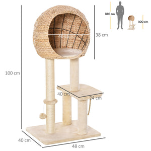 Katzenbaum Kratzbaum mit Katzenhöhle Höhe 100cm Beige