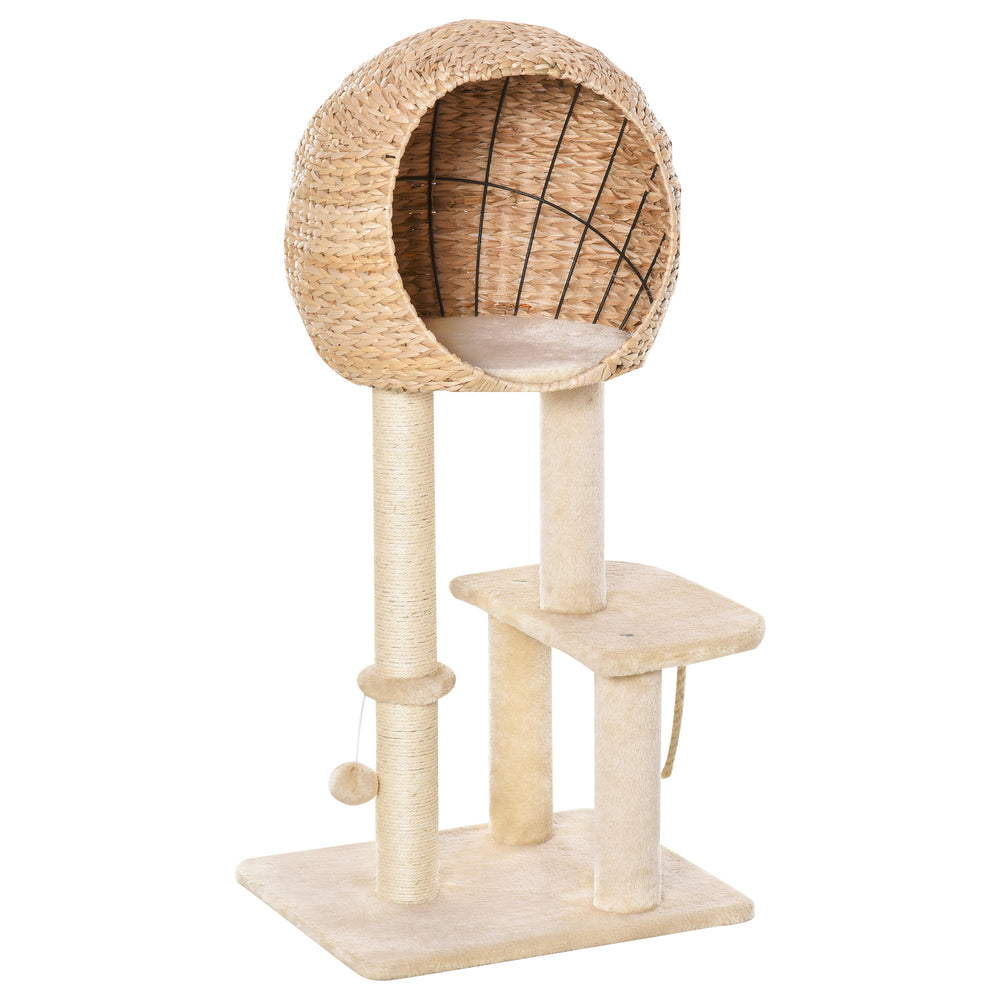 Arbre à chat avec griffoir et niche, 100 cm de haut, beige