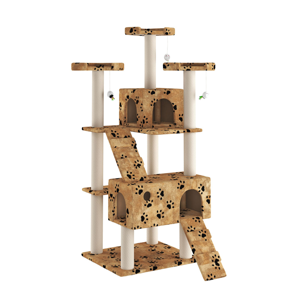 Cat tree 182 cm beige with paw prints