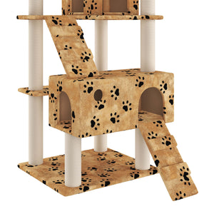 Katzenbaum 182 cm beige mit Pfoten