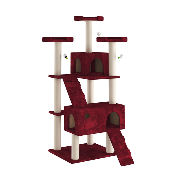 Katzenbaum rot 182cm mit Kletterstangen