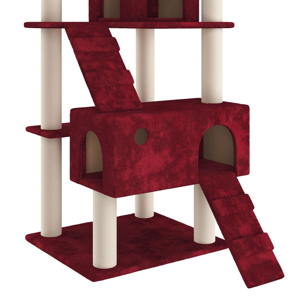 Katzenbaum rot 182cm mit Kletterstangen
